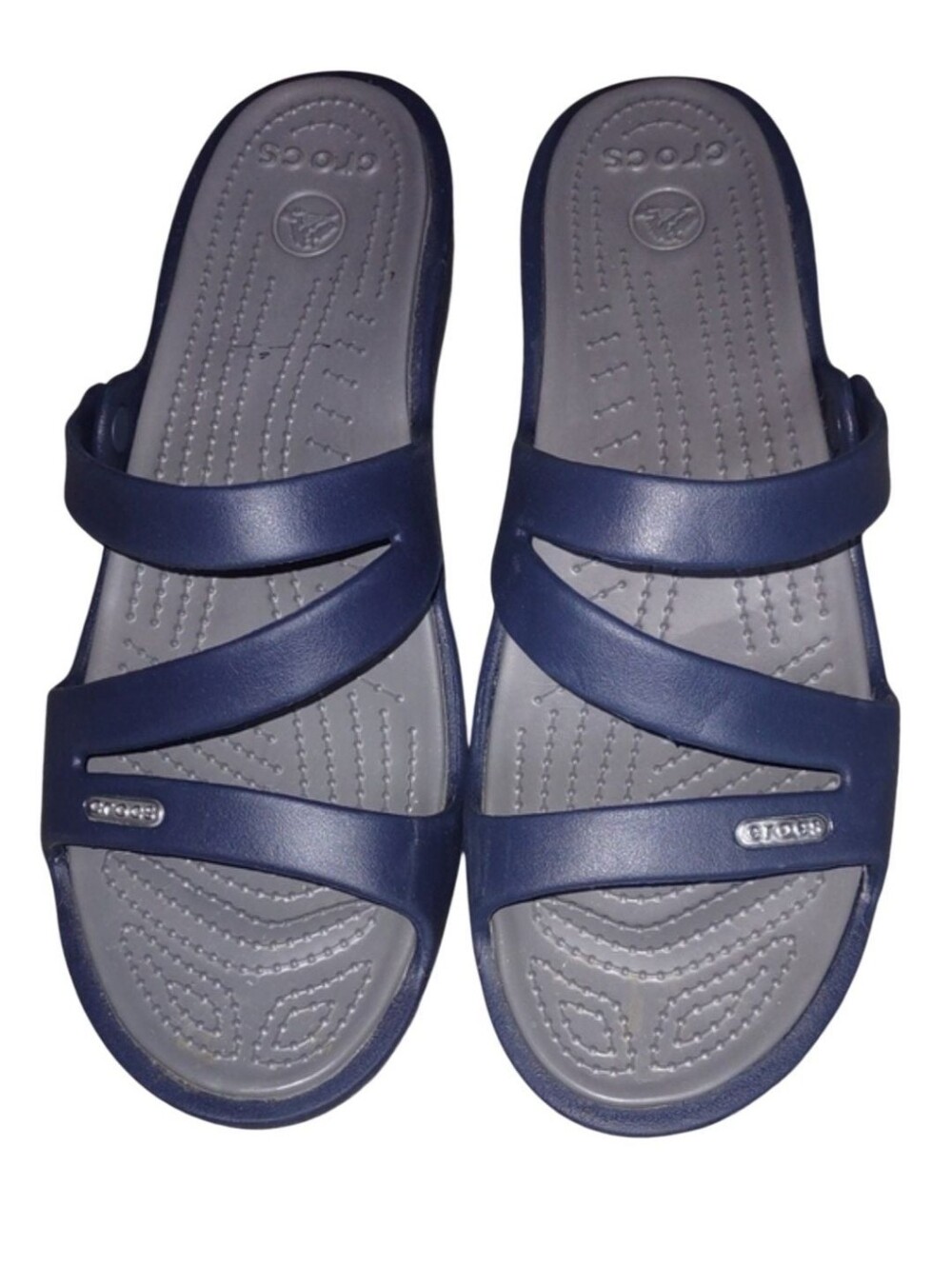 CROCS Navy and Gray Crosstrap Slide Sandals Size W 11